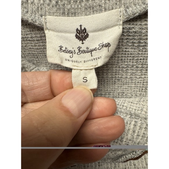 Betsy Boutique Shop Koto Grey Tan Trim Patterned Knit Sweater Tunic Small - Picture 6 of 12